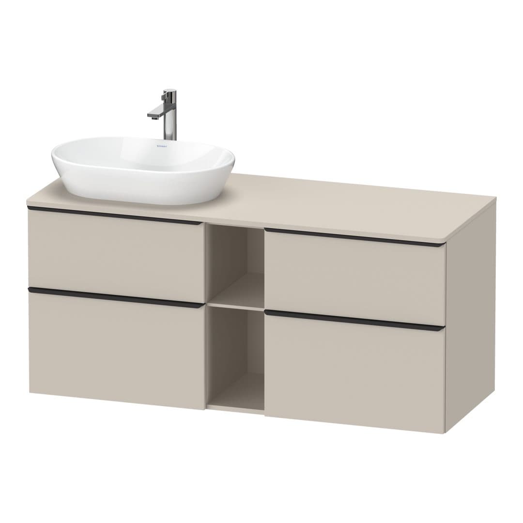 Duravit D-Neo – Έπιπλο Νιπτήρα – 1400 mm, για κονσόλα, 4 συρτάρια, νιπτήρας αριστερά, Diamond black Matt – Taupe Matt, Decor (DE4970LBD910000)