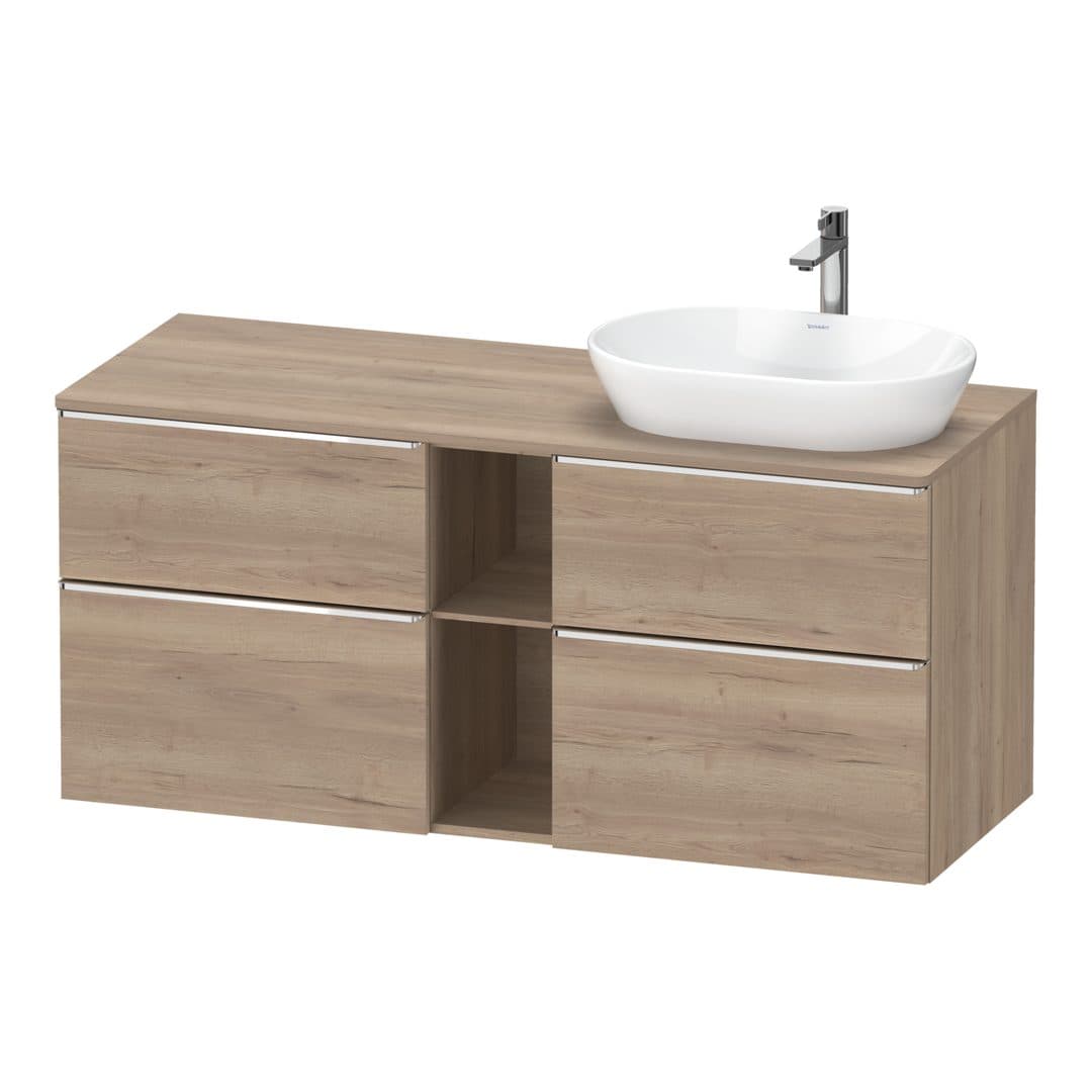 Duravit D-Neo – Έπιπλο Νιπτήρα – 1400 mm, για κονσόλα, 4 συρτάρια, νιπτήρας δεξιά, Chrome High Gloss – Marbled Oak Matt, Decor (DE4970R10550000)