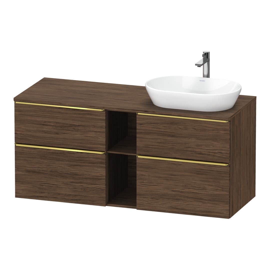 Duravit D-Neo – Έπιπλο Νιπτήρα – 1400 mm, για κονσόλα, 4 συρτάρια, νιπτήρας δεξιά, Gold Polished – Walnut dark Matt, Decor (DE4970R34210000)