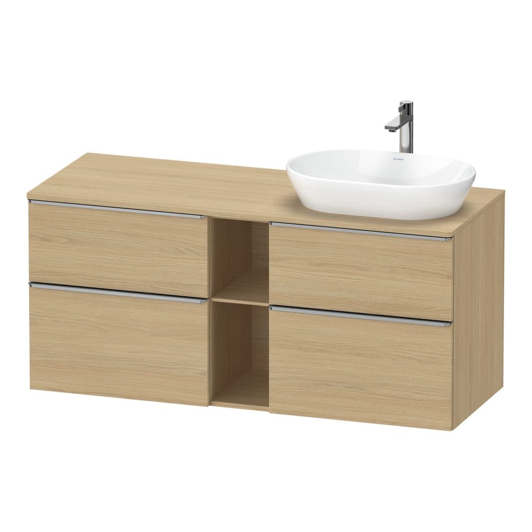 Duravit D-Neo – Έπιπλο Νιπτήρα – 1400 mm, για κονσόλα, 4 συρτάρια, νιπτήρας δεξιά, Stainless steel Brushed – Natural oak, Decor (DE4970R70300000)