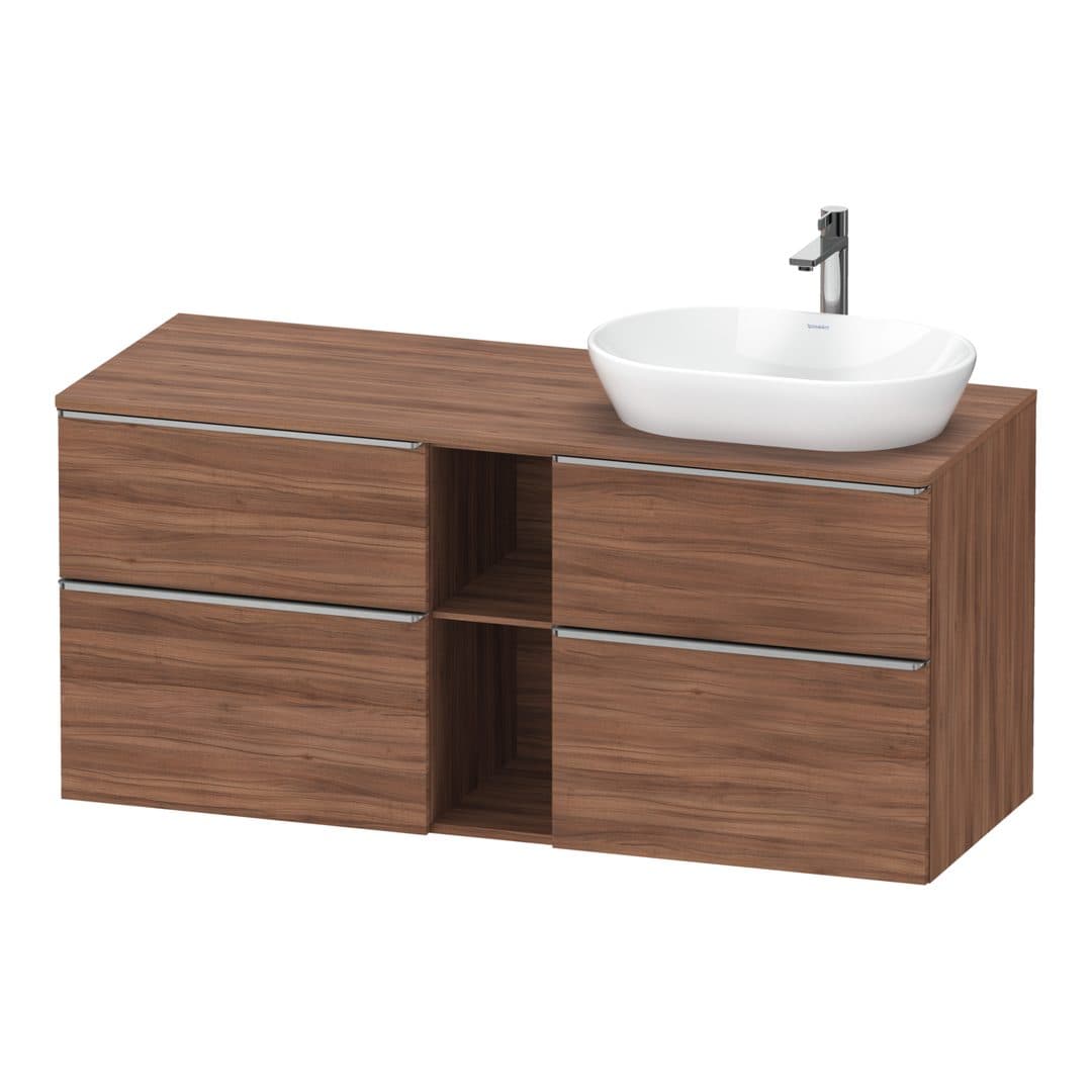 Duravit D-Neo – Έπιπλο Νιπτήρα – 1400 mm, για κονσόλα, 4 συρτάρια, νιπτήρας δεξιά, Stainless steel Brushed – Walnut Matt, Decor (DE4970R70790000)