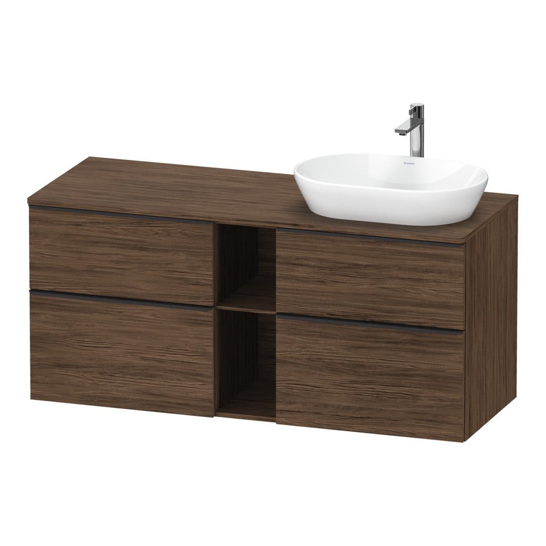 Duravit D-Neo – Έπιπλο Νιπτήρα – 1400 mm, για κονσόλα, 4 συρτάρια, νιπτήρας δεξιά, Diamond black Matt – Walnut dark Matt, Decor (DE4970RBD210000)