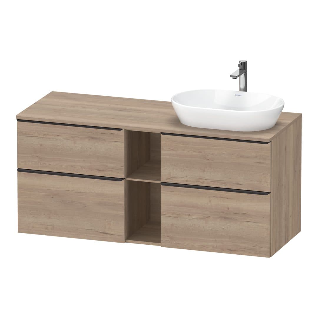 Duravit D-Neo – Έπιπλο Νιπτήρα – 1400 mm, για κονσόλα, 4 συρτάρια, νιπτήρας δεξιά, Diamond black Matt – Marbled Oak Matt, Decor (DE4970RBD550000)