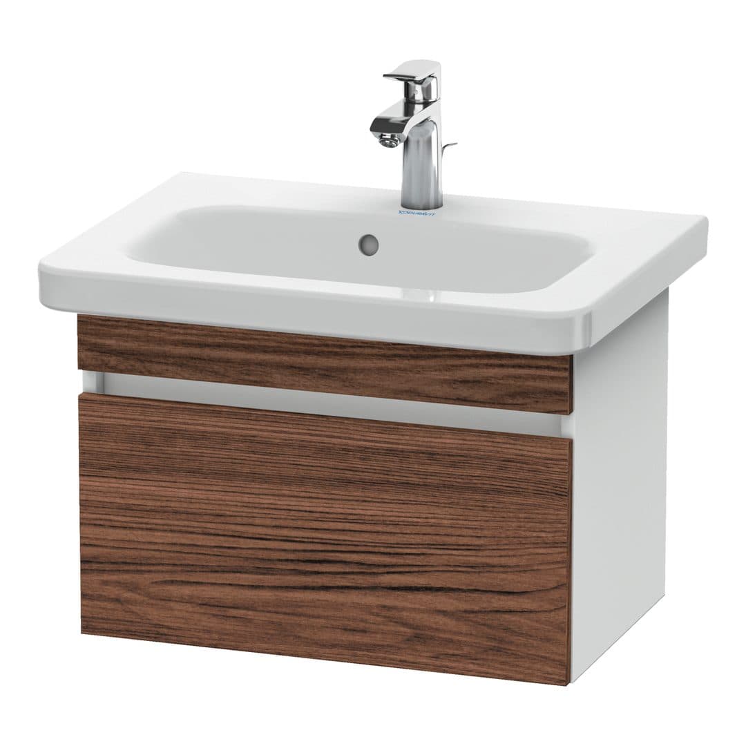 Duravit DuraStyle – Έπιπλο Νιπτήρα – 580 mm, 1 συρτάρι, νιπτήρας κέντρο, σώμα White Matt, Compact – Walnut dark Matt, Decor (DS637902118)