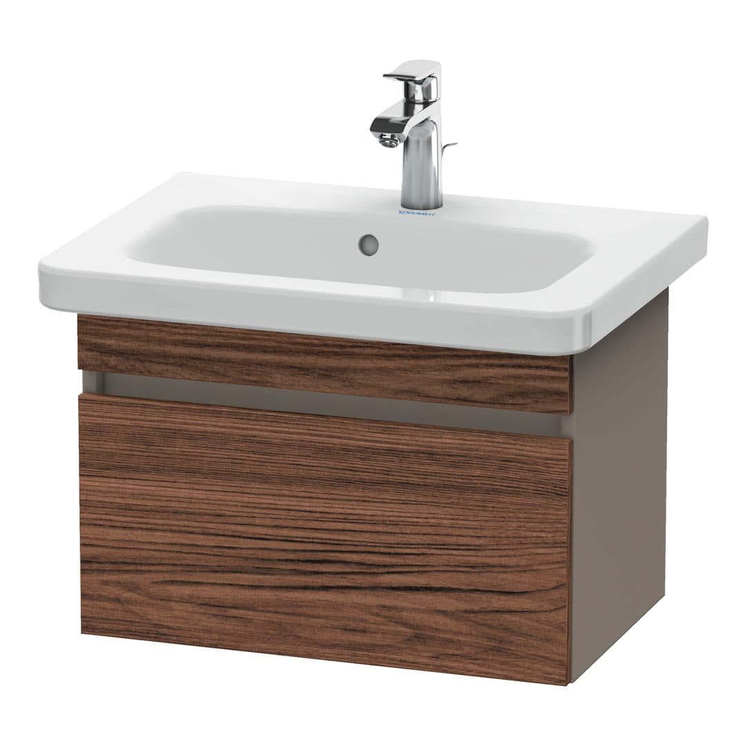 Duravit DuraStyle – Έπιπλο Νιπτήρα – 580 mm, 1 συρτάρι, νιπτήρας κέντρο, σώμα Basalte Matt, Compact – Walnut dark Matt, Decor (DS637902143)