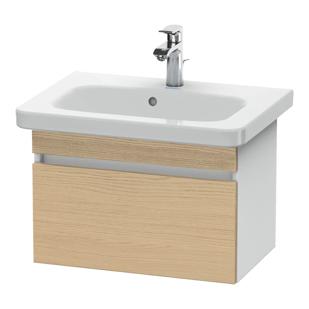 Duravit DuraStyle – Έπιπλο Νιπτήρα – 580 mm, 1 συρτάρι, νιπτήρας κέντρο, σώμα White Matt, Compact – Natural oak, Decor (DS637903018)