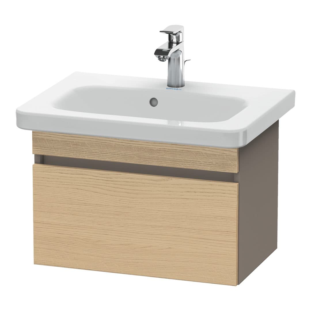 Duravit DuraStyle – Έπιπλο Νιπτήρα – 580 mm, 1 συρτάρι, νιπτήρας κέντρο, σώμα Basalte Matt, Compact – Natural oak, Decor (DS637903043)