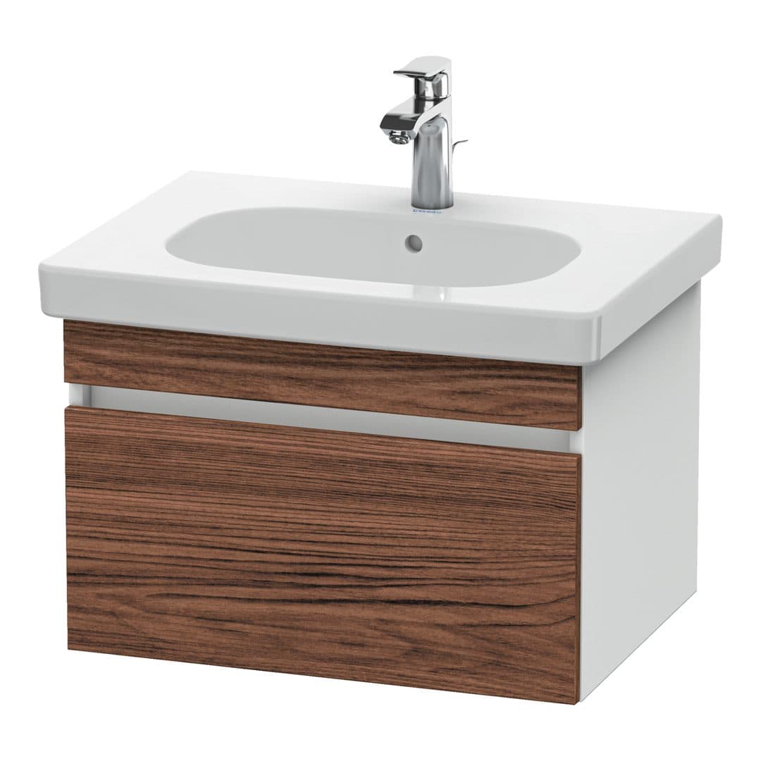 Duravit DuraStyle – Έπιπλο Νιπτήρα – 600 mm, 1 συρτάρι, νιπτήρας κέντρο, σώμα White Matt – Walnut dark Matt, Decor (DS638302118)