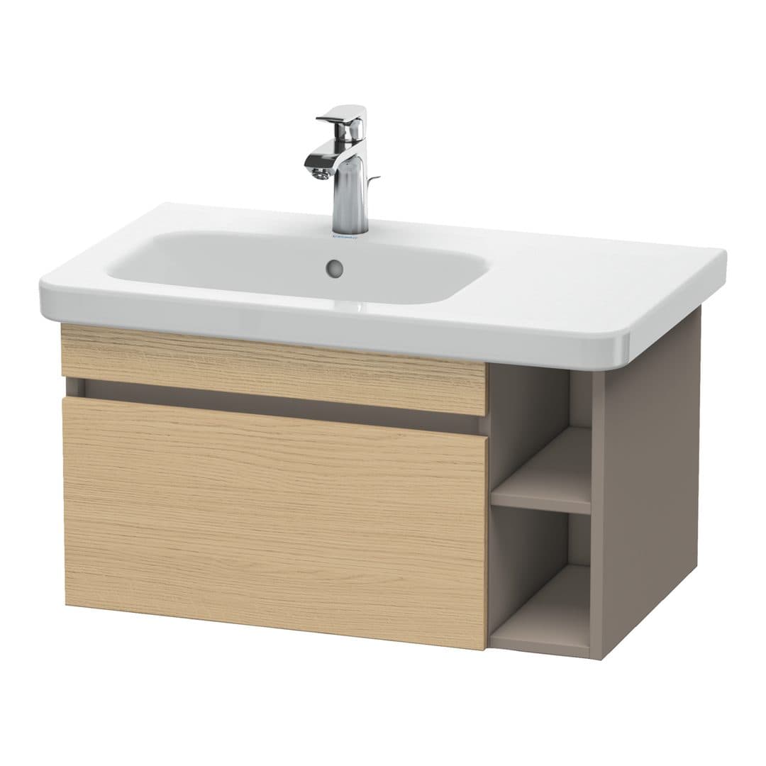 Duravit DuraStyle – Έπιπλο Νιπτήρα – 730 mm, 1 συρτάρι, νιπτήρας αριστερά, σώμα Basalte Matt – Natural oak, Decor (DS639403043)