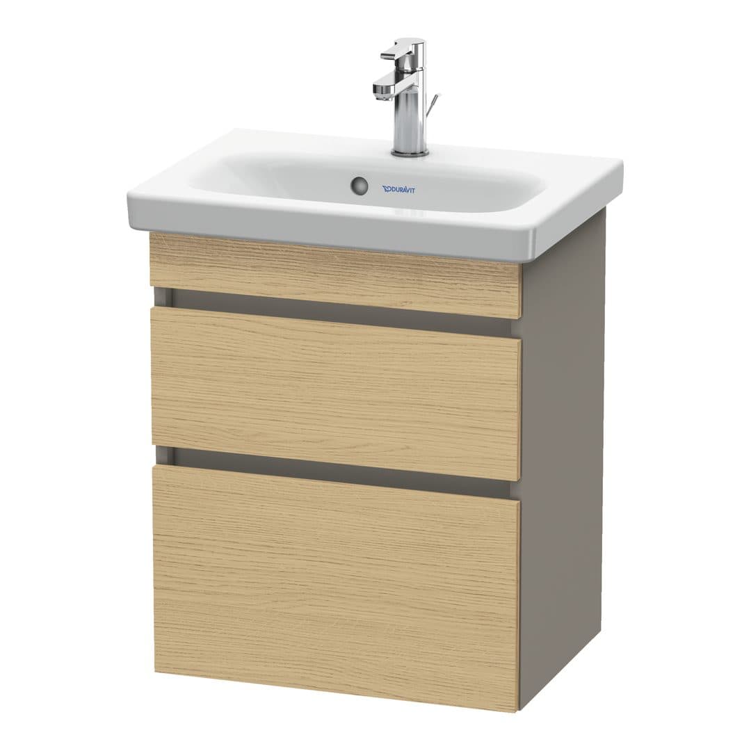 Duravit DuraStyle – Έπιπλο Νιπτήρα – 500 mm, 2 συρτάρια, νιπτήρας κέντρο, σώμα Basalte Matt, Compact – Natural oak, Decor (DS640303043)