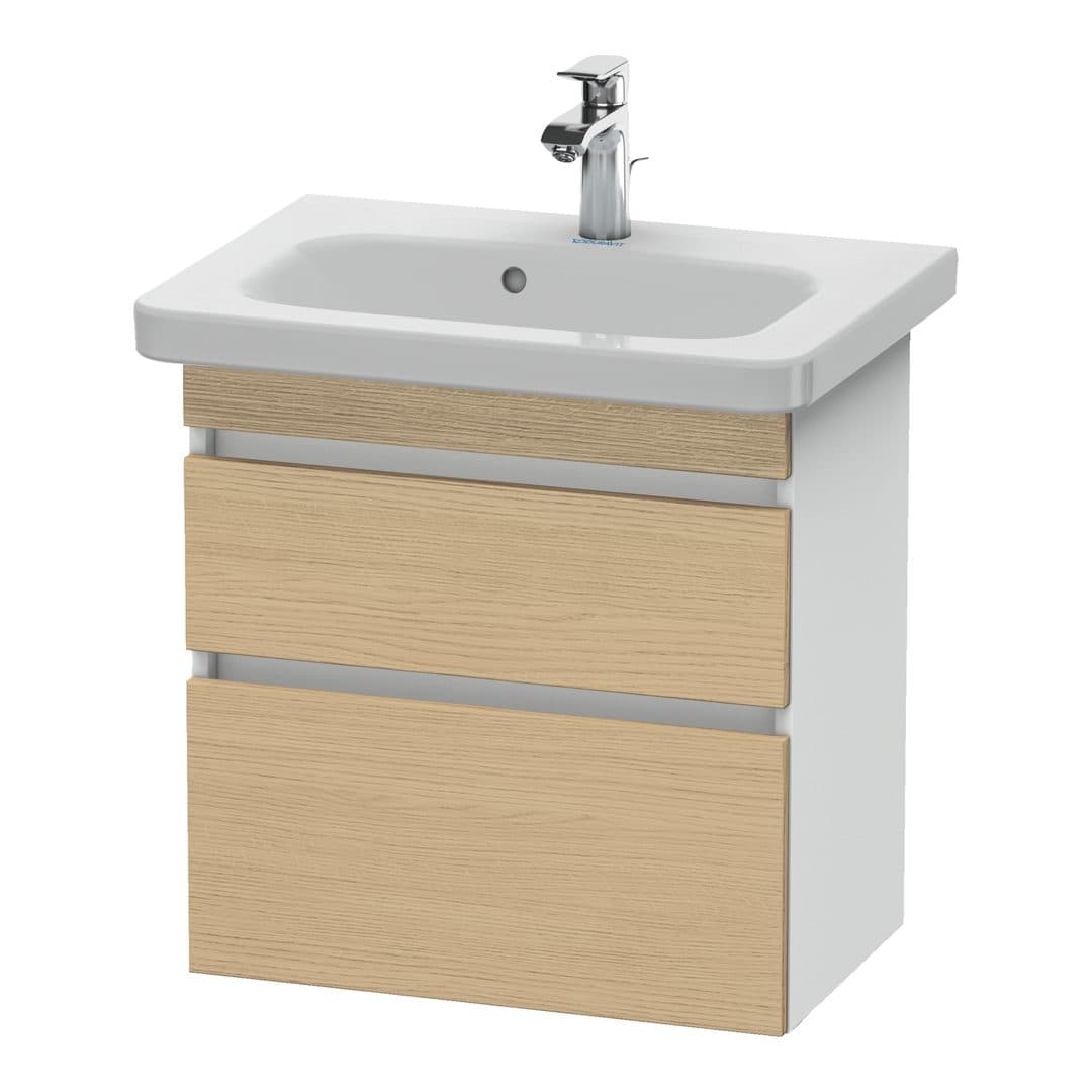 Duravit DuraStyle – Έπιπλο Νιπτήρα – 580 mm, 2 συρτάρια, νιπτήρας κέντρο, σώμα White Matt, Compact – Natural oak, Decor (DS647903018)