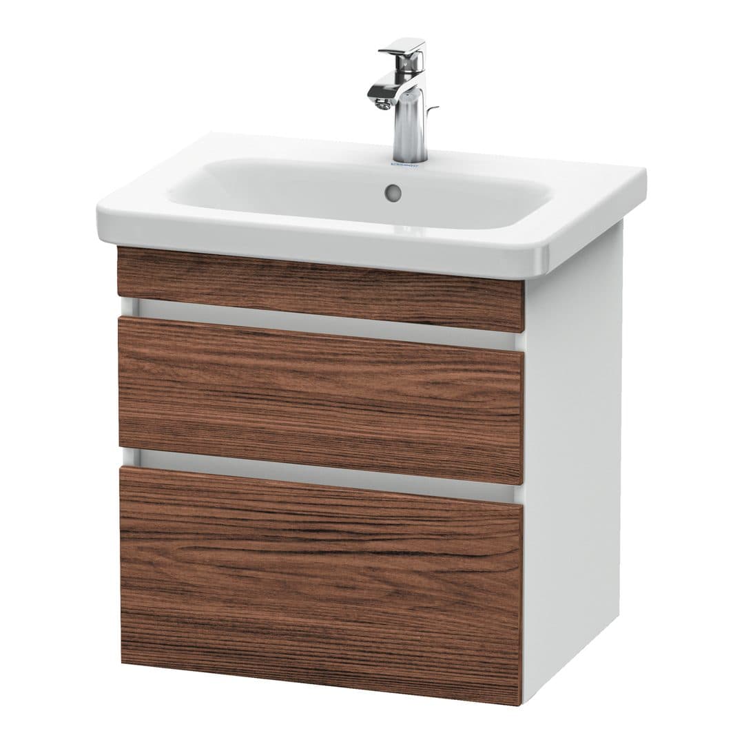 Duravit DuraStyle – Έπιπλο Νιπτήρα – 580 mm, 2 συρτάρια, νιπτήρας κέντρο, σώμα White Matt – Walnut dark Matt, Decor (DS648002118)