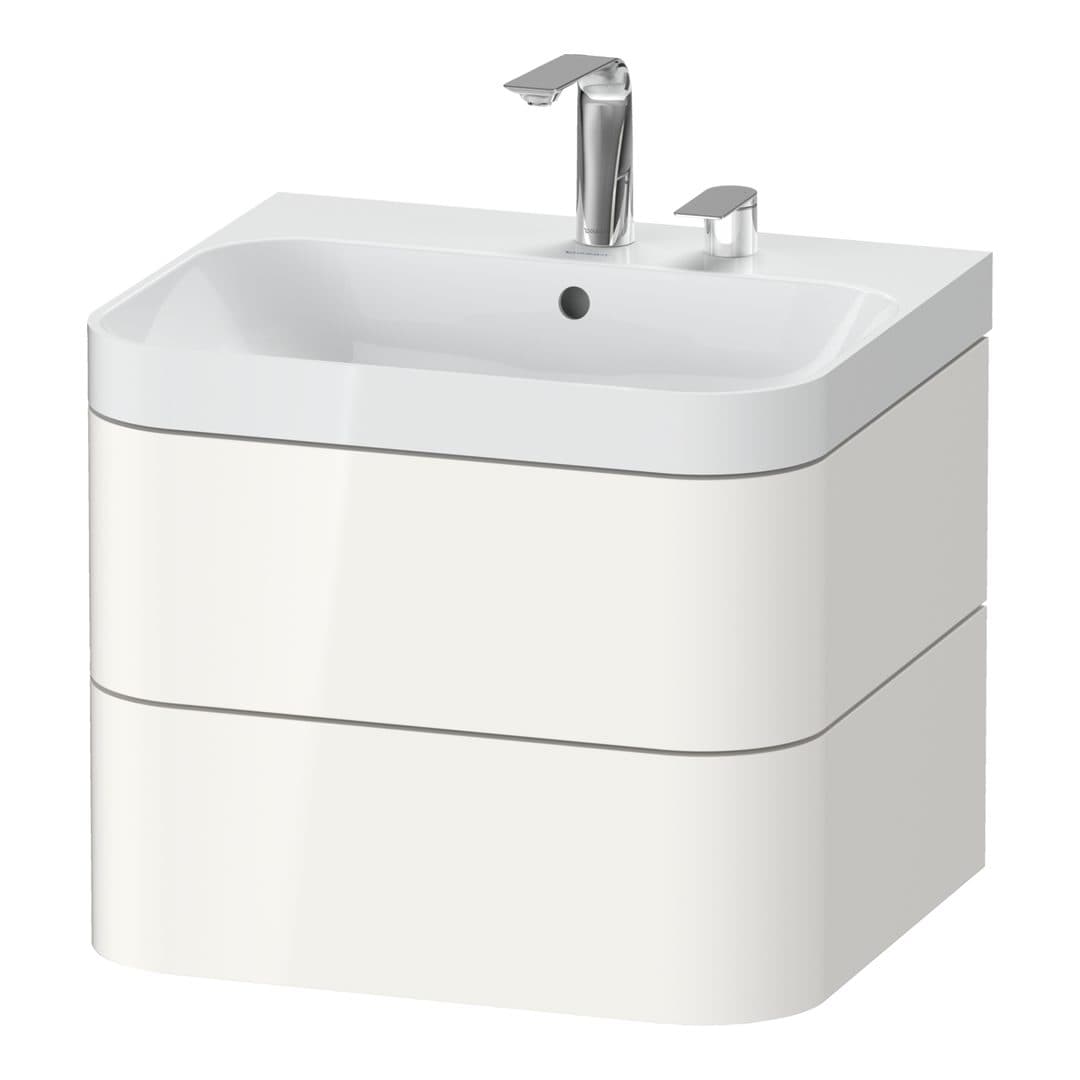 Duravit Happy D.2 – Έπιπλο Νιπτήρα – 575 mm, με νιπτήρα, 2 συρτάρια, νιπτήρας κέντρο, έκδοση E, μοντέλο HP4345 – White High Gloss, Decor (HP4345E2222)