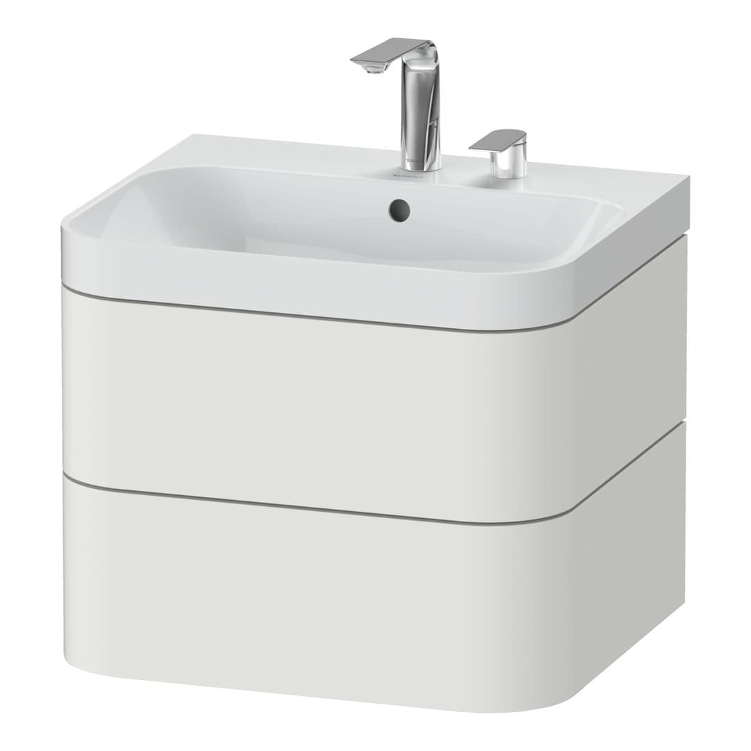 Duravit Happy D.2 – Έπιπλο Νιπτήρα – 575 mm, με νιπτήρα, 2 συρτάρια, νιπτήρας κέντρο, έκδοση E, μοντέλο HP4345 – Nordic white Satin Matt, Lacquer (HP4345E3939)