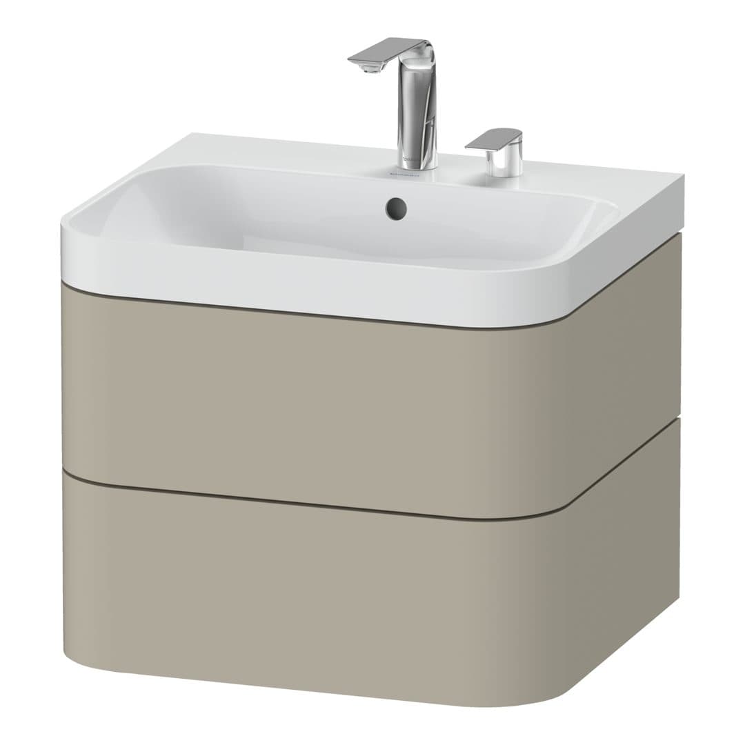 Duravit Happy D.2 – Έπιπλο Νιπτήρα – 575 mm, με νιπτήρα, 2 συρτάρια, νιπτήρας κέντρο, έκδοση E, μοντέλο HP4345 – Taupe Satin Matt, Lacquer (HP4345E6060)