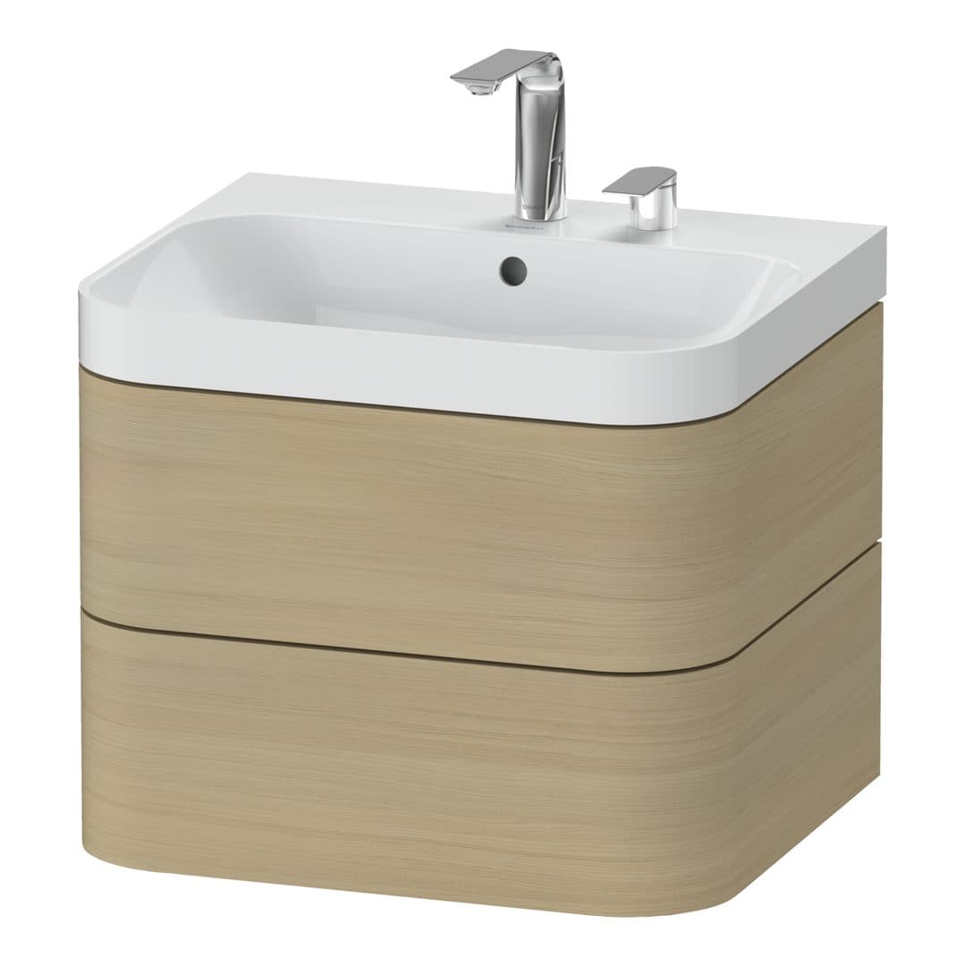 Duravit Happy D.2 – Έπιπλο Νιπτήρα – 575 mm, με νιπτήρα, 2 συρτάρια, νιπτήρας κέντρο, έκδοση E, μοντέλο HP4345 – Mediterranean oak Matt, Real wood veneer (HP4345E7171)