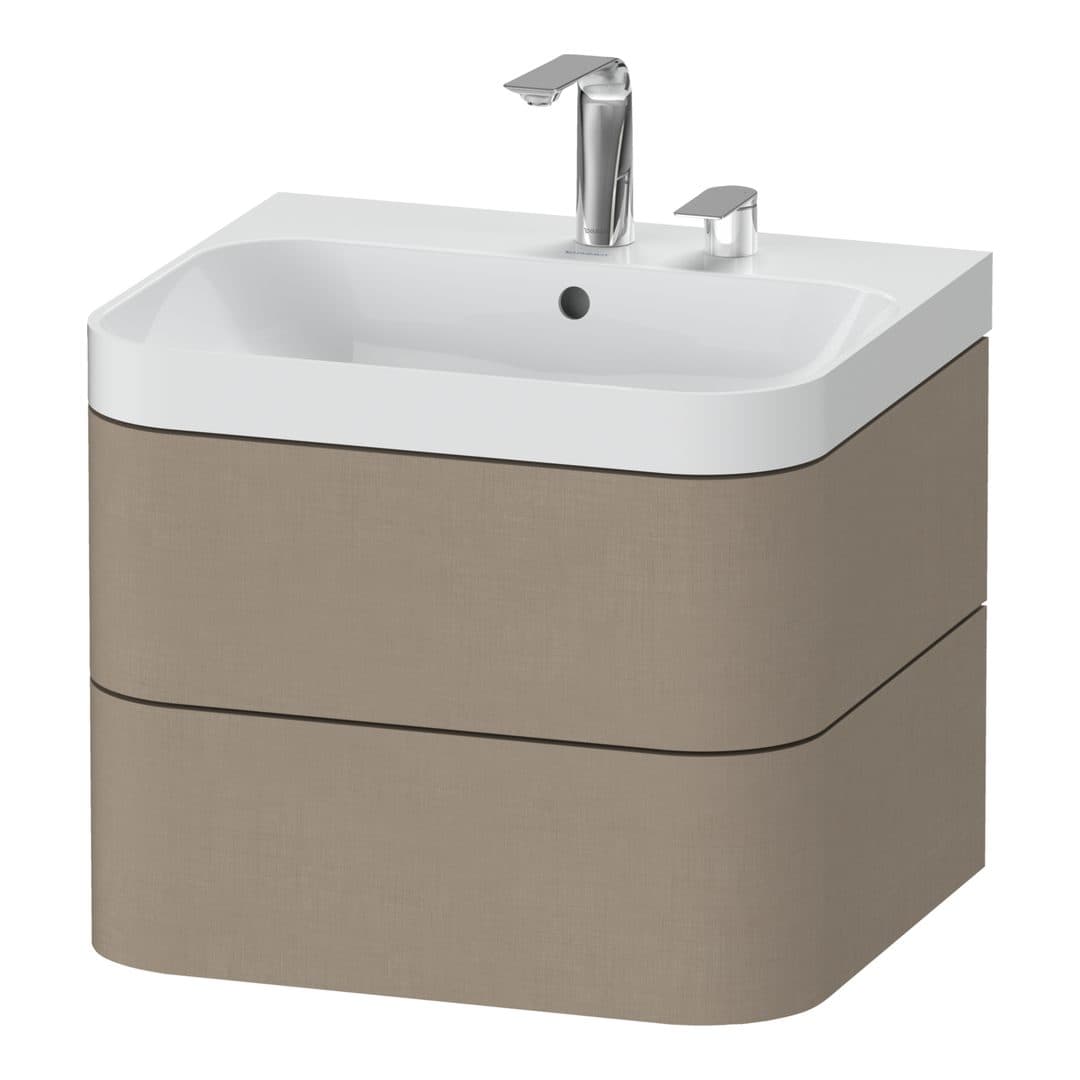 Duravit Happy D.2 – Έπιπλο Νιπτήρα – 575 mm, με νιπτήρα, 2 συρτάρια, νιπτήρας κέντρο, έκδοση E, μοντέλο HP4345 – Linen Matt, Decor (HP4345E7575)
