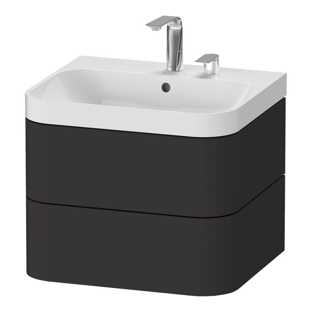 Duravit Happy D.2 – Έπιπλο Νιπτήρα – 575 mm, με νιπτήρα, 2 συρτάρια, νιπτήρας κέντρο, έκδοση E, μοντέλο HP4345 – Graphite Super Matt, Decor (HP4345E8080)
