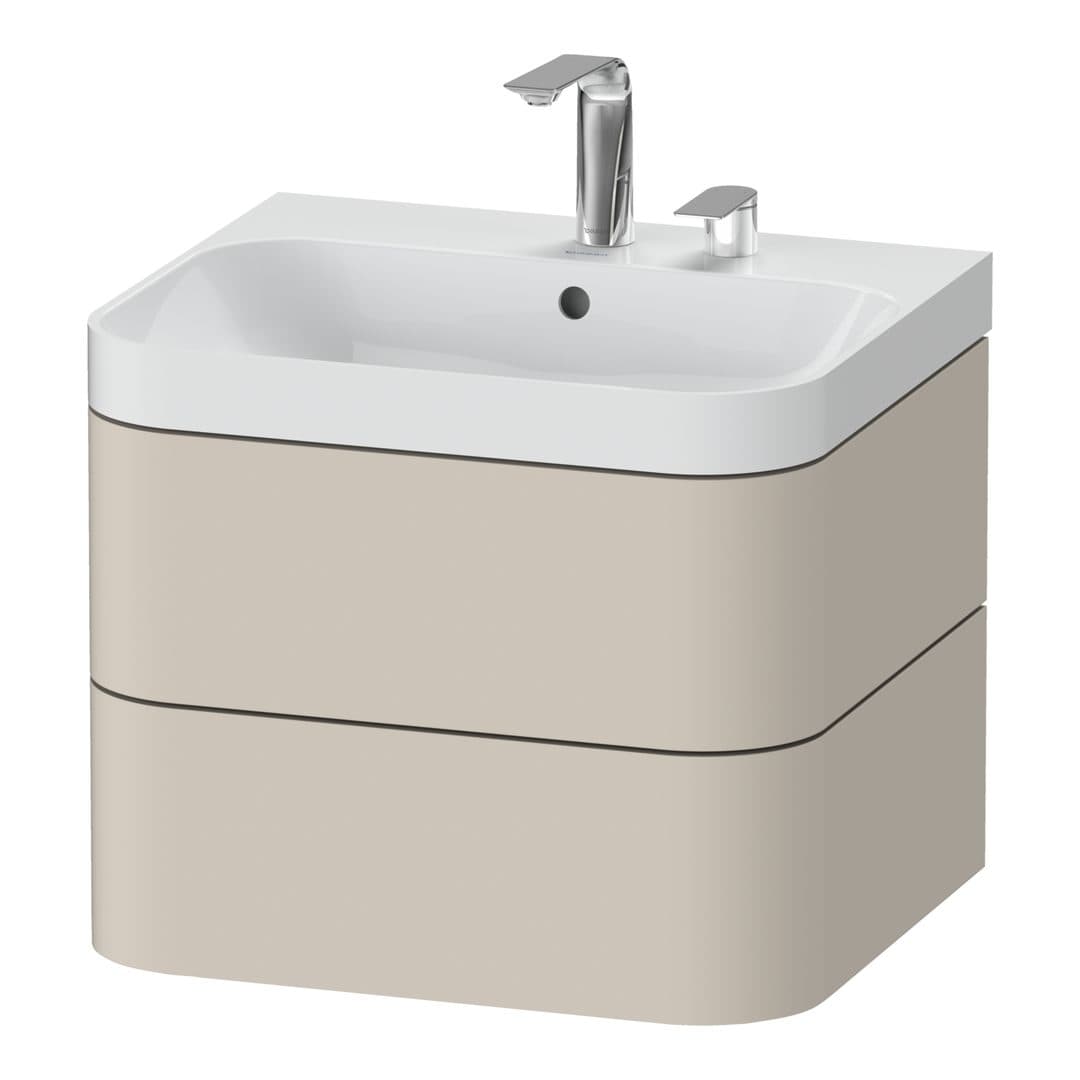 Duravit Happy D.2 – Έπιπλο Νιπτήρα – 575 mm, με νιπτήρα, 2 συρτάρια, νιπτήρας κέντρο, έκδοση E, μοντέλο HP4345 – Taupe Super Matt, Decor (HP4345E8383)