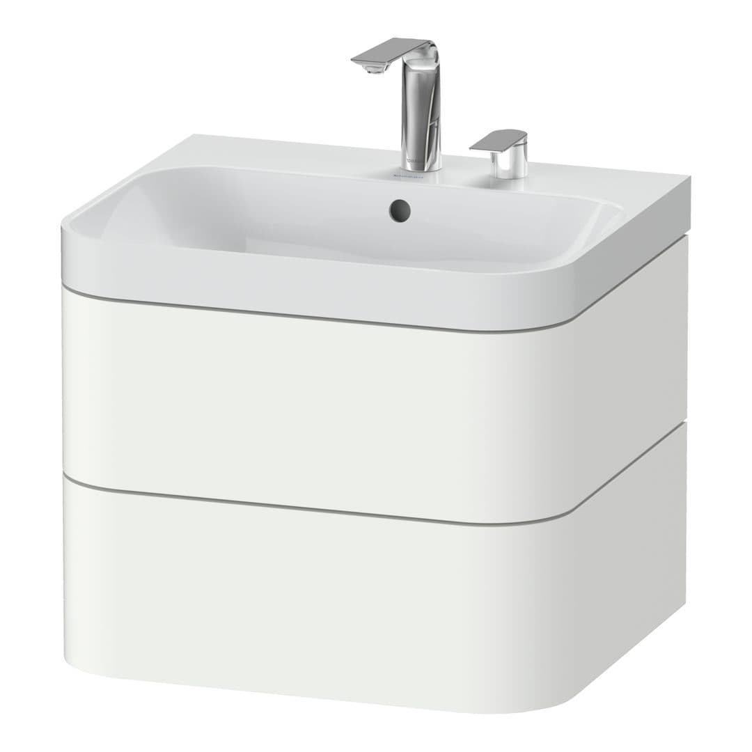 Duravit Happy D.2 – Έπιπλο Νιπτήρα – 575 mm, με νιπτήρα, 2 συρτάρια, νιπτήρας κέντρο, έκδοση E, μοντέλο HP4345 – White Super Matt, Decor (HP4345E8484)