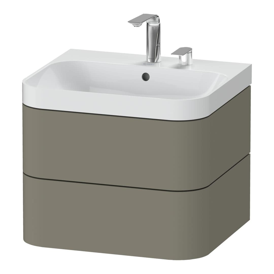 Duravit Happy D.2 – Έπιπλο Νιπτήρα – 575 mm, με νιπτήρα, 2 συρτάρια, νιπτήρας κέντρο, έκδοση E, μοντέλο HP4345 – Stone grey Satin Matt, Lacquer (HP4345E9292)