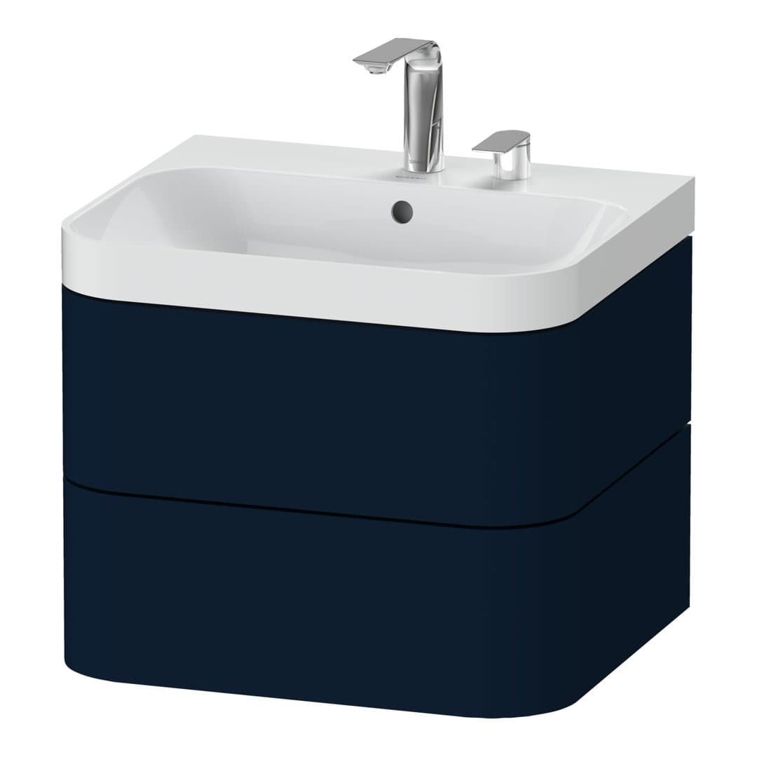 Duravit Happy D.2 – Έπιπλο Νιπτήρα – 575 mm, με νιπτήρα, 2 συρτάρια, νιπτήρας κέντρο, έκδοση E, μοντέλο HP4345 – Night blue Satin Matt, Lacquer (HP4345E9898)