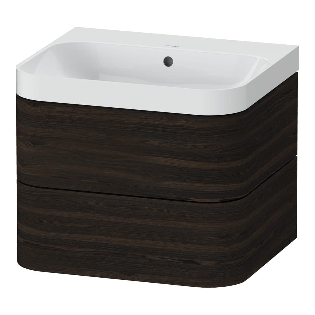 Duravit Happy D.2 – Έπιπλο Νιπτήρα – 575 mm, με νιπτήρα, 2 συρτάρια, νιπτήρας κέντρο, έκδοση N, μοντέλο HP4345 – Brushed walnut Matt, Real wood veneer (HP4345N6969)