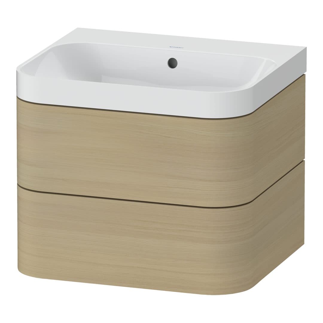 Duravit Happy D.2 – Έπιπλο Νιπτήρα – 575 mm, με νιπτήρα, 2 συρτάρια, νιπτήρας κέντρο, έκδοση N, μοντέλο HP4345 – Mediterranean oak Matt, Real wood veneer (HP4345N7171)