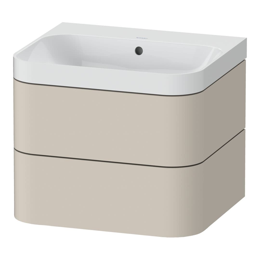 Duravit Happy D.2 – Έπιπλο Νιπτήρα – 575 mm, με νιπτήρα, 2 συρτάρια, νιπτήρας κέντρο, έκδοση N – Taupe Super Matt, Decor (HP4345N8383)
