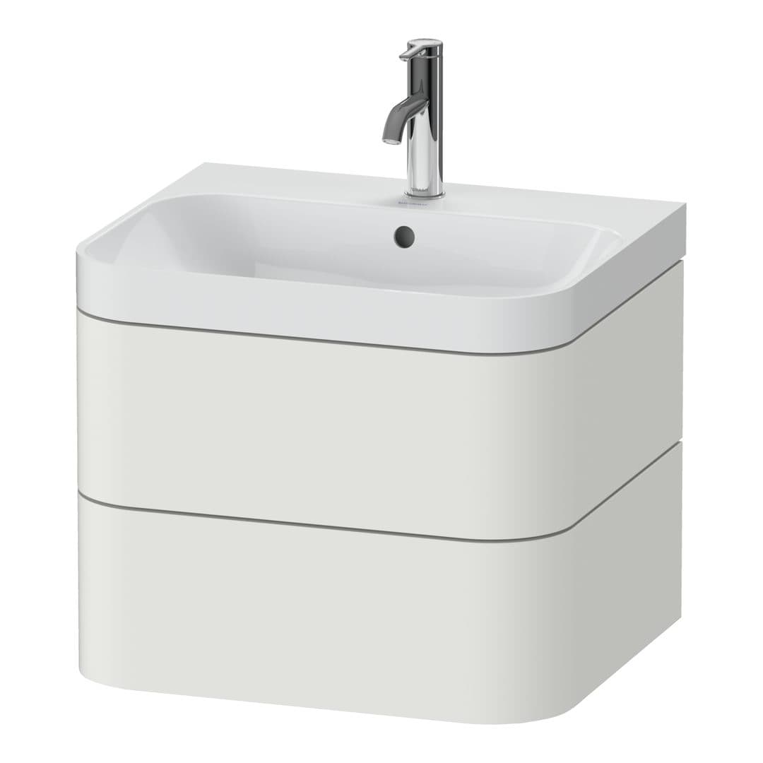 Duravit Happy D.2 – Έπιπλο Νιπτήρα – 575 mm, με νιπτήρα, 2 συρτάρια, νιπτήρας κέντρο, έκδοση O, μοντέλο HP4345 – Nordic white Satin Matt, Lacquer (HP4345O3939)