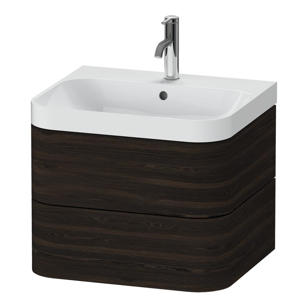 Duravit Happy D.2 – Έπιπλο Νιπτήρα – 575 mm, με νιπτήρα, 2 συρτάρια, νιπτήρας κέντρο, έκδοση O, μοντέλο HP4345 – Brushed walnut Matt, Real wood veneer (HP4345O6969)