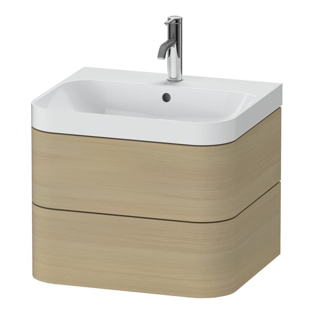 Duravit Happy D.2 – Έπιπλο Νιπτήρα – 575 mm, με νιπτήρα, 2 συρτάρια, νιπτήρας κέντρο, έκδοση O, μοντέλο HP4345 – Mediterranean oak Matt, Real wood veneer (HP4345O7171)