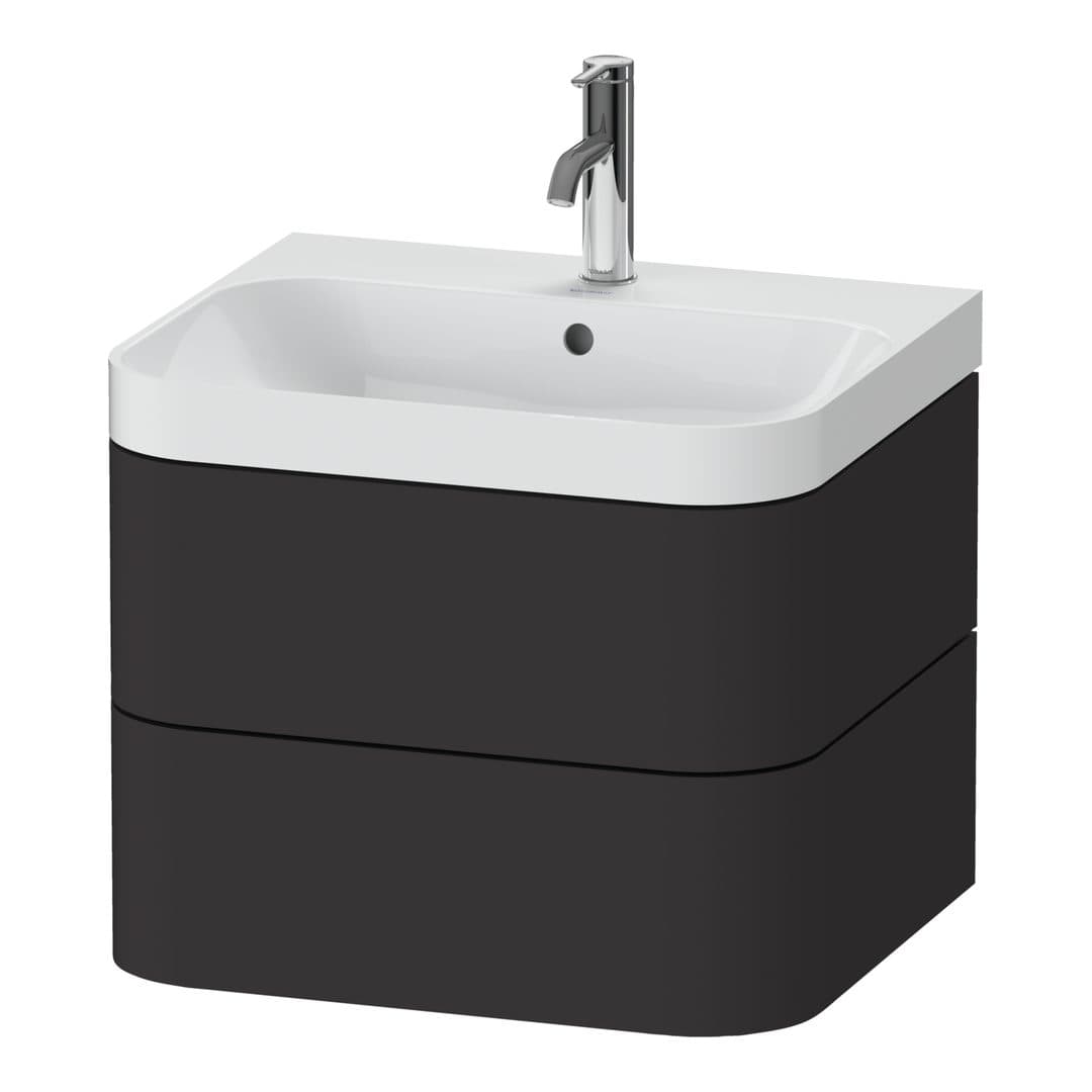 Duravit Happy D.2 – Έπιπλο Νιπτήρα – 575 mm, με νιπτήρα, 2 συρτάρια, νιπτήρας κέντρο, έκδοση O, μοντέλο HP4345 – Graphite Super Matt, Decor (HP4345O8080)