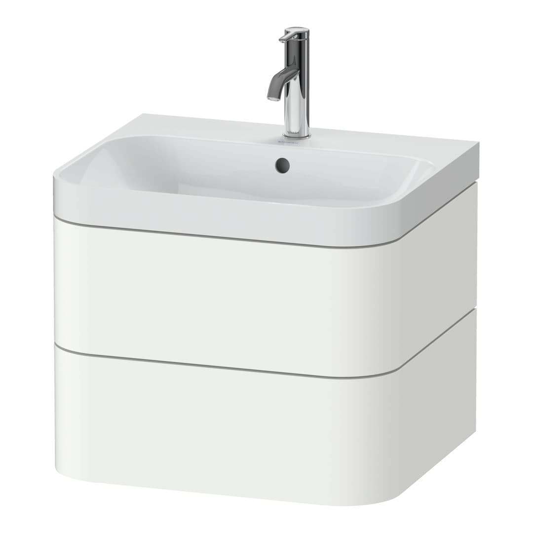 Duravit Happy D.2 – Έπιπλο Νιπτήρα – 575 mm, με νιπτήρα, 2 συρτάρια, νιπτήρας κέντρο, έκδοση O, μοντέλο HP4345 – White Super Matt, Decor (HP4345O8484)