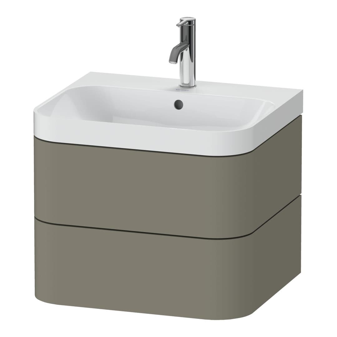 Duravit Happy D.2 – Έπιπλο Νιπτήρα – 575 mm, με νιπτήρα, 2 συρτάρια, νιπτήρας κέντρο, έκδοση O, μοντέλο HP4345 – Stone grey Satin Matt, Lacquer (HP4345O9292)