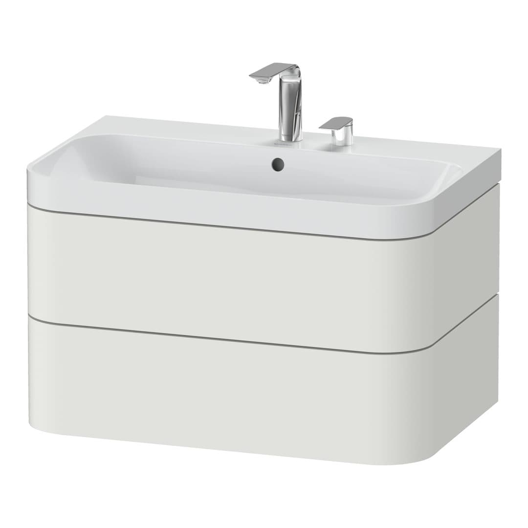 Duravit Happy D.2 – Έπιπλο Νιπτήρα – 775 mm, με νιπτήρα, 2 συρτάρια, νιπτήρας κέντρο, έκδοση E, μοντέλο HP4347 – Nordic white Satin Matt, Lacquer (HP4347E3939)