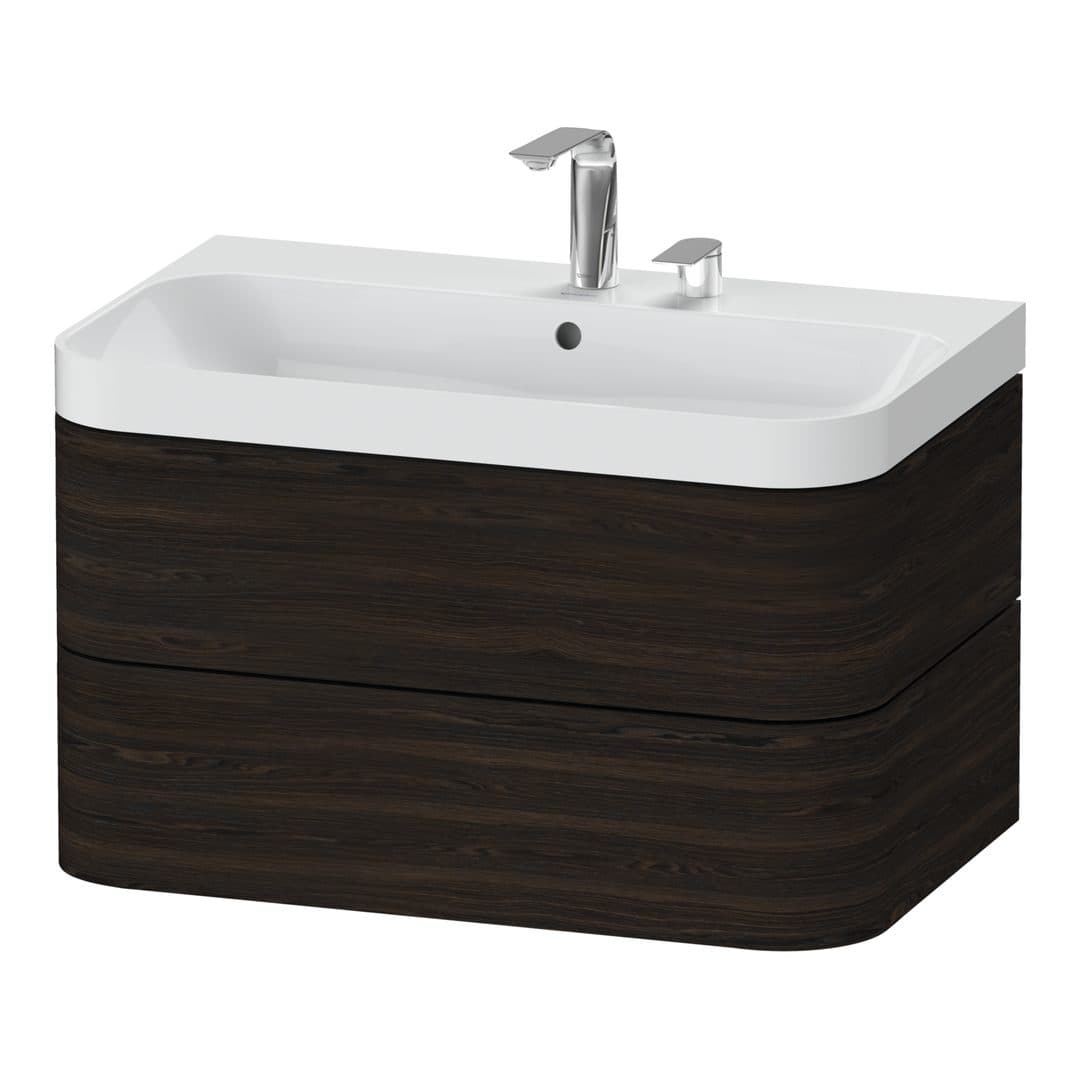Duravit Happy D.2 – Έπιπλο Νιπτήρα – 775 mm, με νιπτήρα, 2 συρτάρια, νιπτήρας κέντρο, έκδοση E, μοντέλο HP4347 – Brushed walnut Matt, Real wood veneer (HP4347E6969)