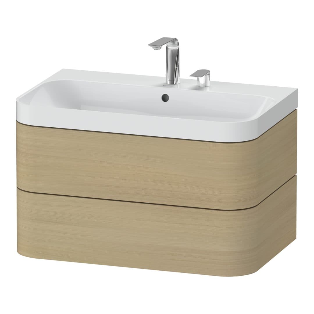 Duravit Happy D.2 – Έπιπλο Νιπτήρα – 775 mm, με νιπτήρα, 2 συρτάρια, νιπτήρας κέντρο, έκδοση E, μοντέλο HP4347 – Mediterranean oak Matt, Real wood veneer (HP4347E7171)