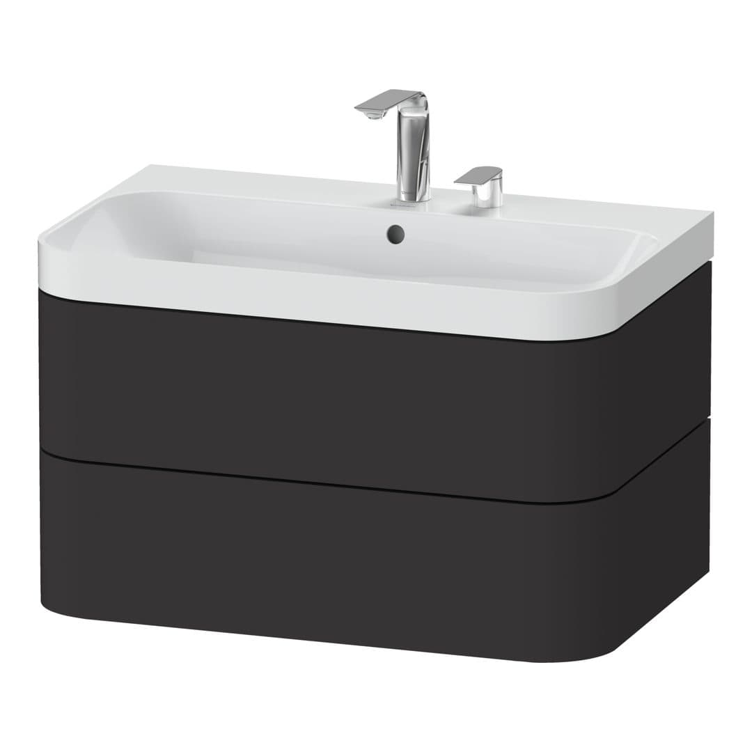 Duravit Happy D.2 – Έπιπλο Νιπτήρα – 775 mm, με νιπτήρα, 2 συρτάρια, νιπτήρας κέντρο, έκδοση E, μοντέλο HP4347 – Graphite Super Matt, Decor (HP4347E8080)