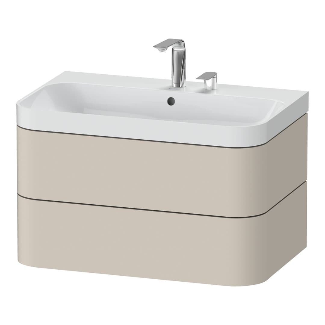 Duravit Happy D.2 – Έπιπλο Νιπτήρα – 775 mm, με νιπτήρα, 2 συρτάρια, νιπτήρας κέντρο, έκδοση E, μοντέλο HP4347 – Taupe Super Matt, Decor (HP4347E8383)