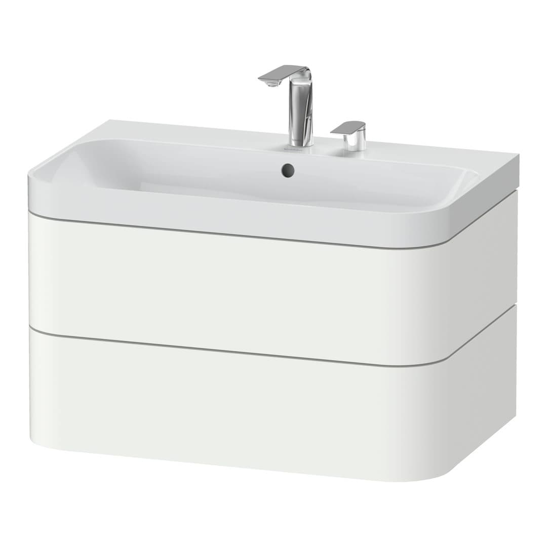Duravit Happy D.2 – Έπιπλο Νιπτήρα – 775 mm, με νιπτήρα, 2 συρτάρια, νιπτήρας κέντρο, έκδοση E, μοντέλο HP4347 – White Super Matt, Decor (HP4347E8484)