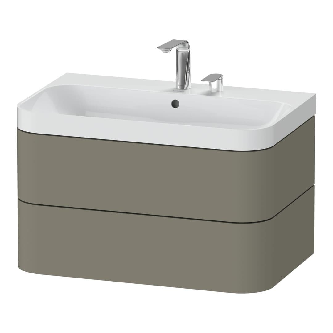 Duravit Happy D.2 – Έπιπλο Νιπτήρα – 775 mm, με νιπτήρα, 2 συρτάρια, νιπτήρας κέντρο, έκδοση E, μοντέλο HP4347 – Stone grey Satin Matt, Lacquer (HP4347E9292)