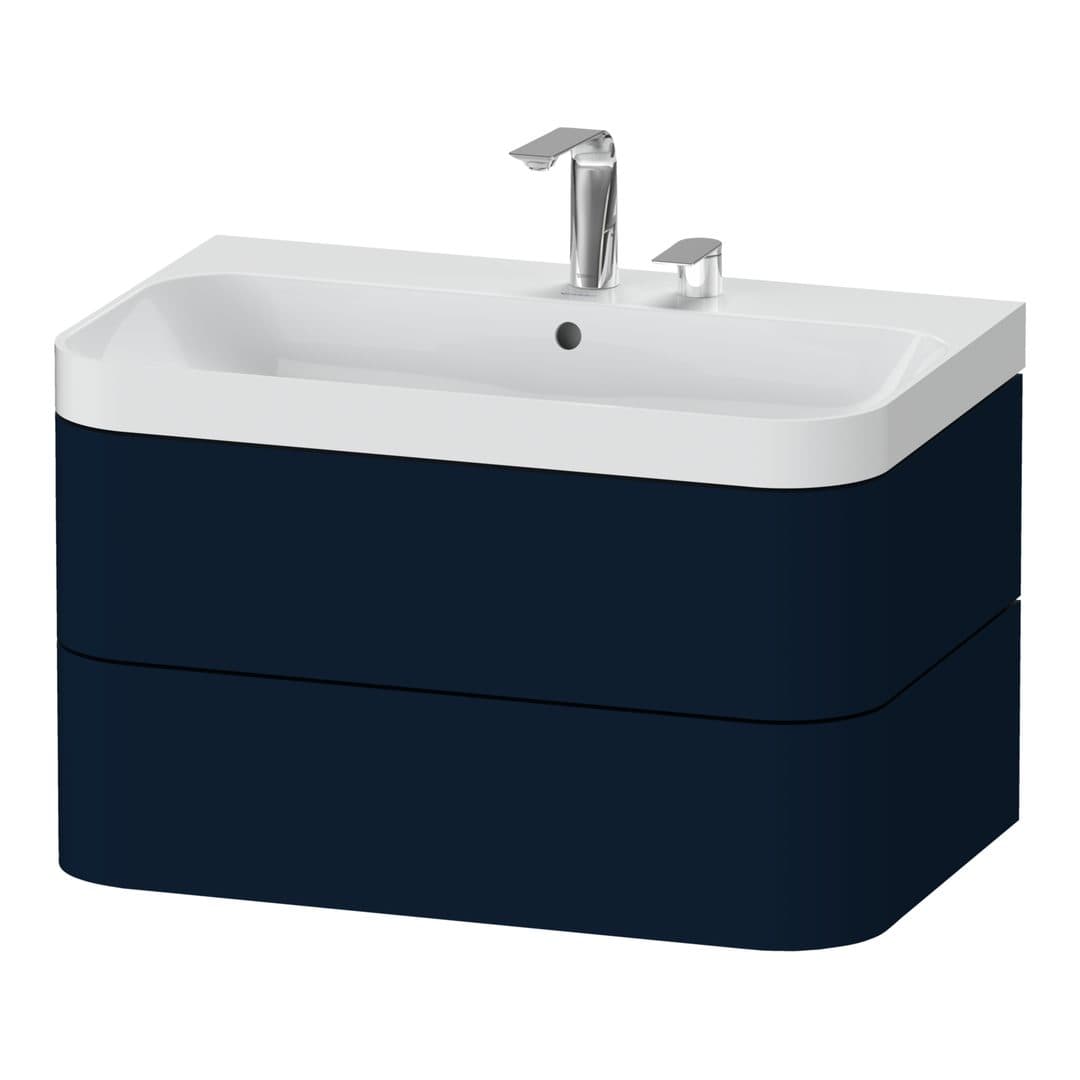 Duravit Happy D.2 – Έπιπλο Νιπτήρα – 775 mm, με νιπτήρα, 2 συρτάρια, νιπτήρας κέντρο, έκδοση E, μοντέλο HP4347 – Night blue Satin Matt, Lacquer (HP4347E9898)