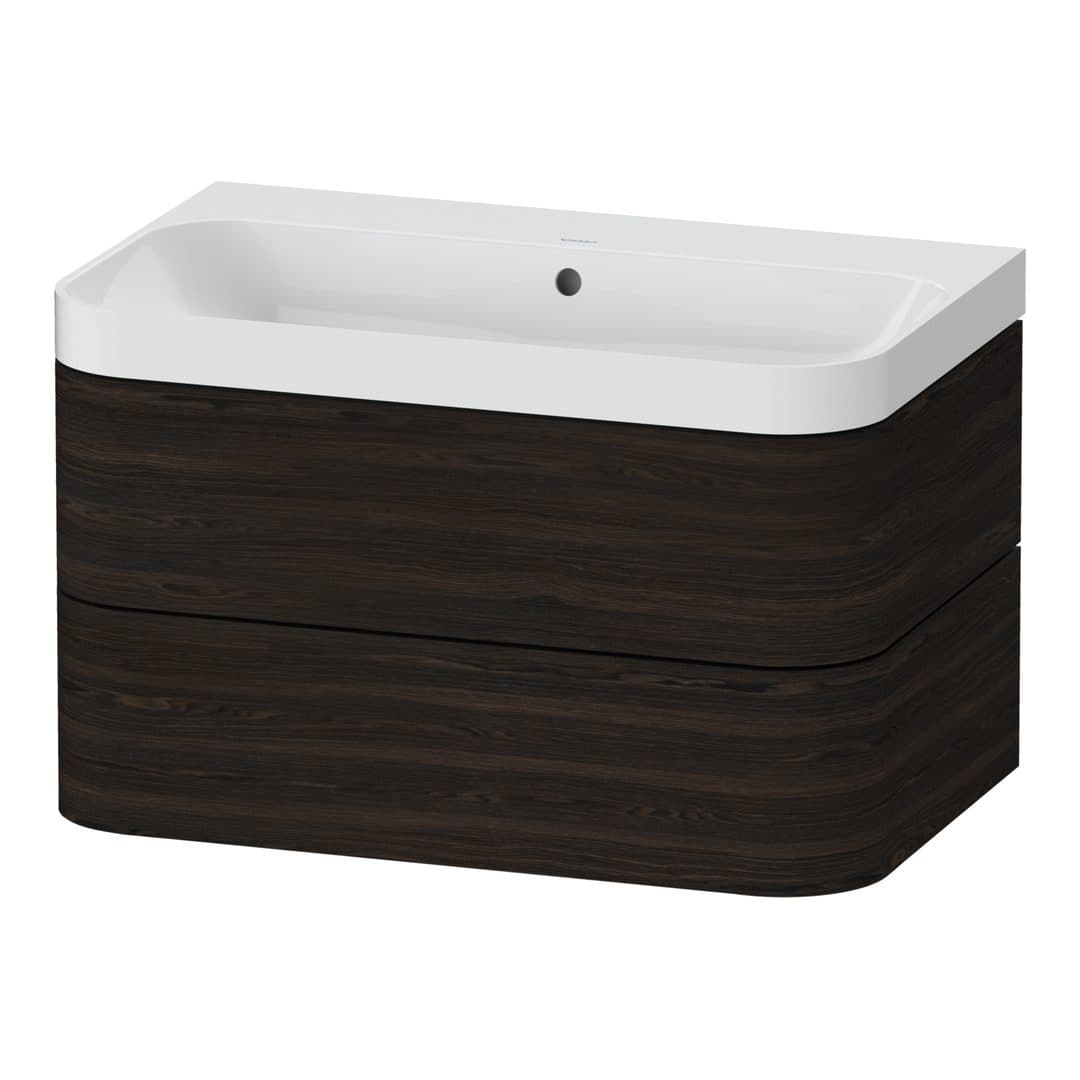 Duravit Happy D.2 – Έπιπλο Νιπτήρα – 775 mm, με νιπτήρα, 2 συρτάρια, νιπτήρας κέντρο, έκδοση N, μοντέλο HP4347 – Brushed walnut Matt, Real wood veneer (HP4347N6969)