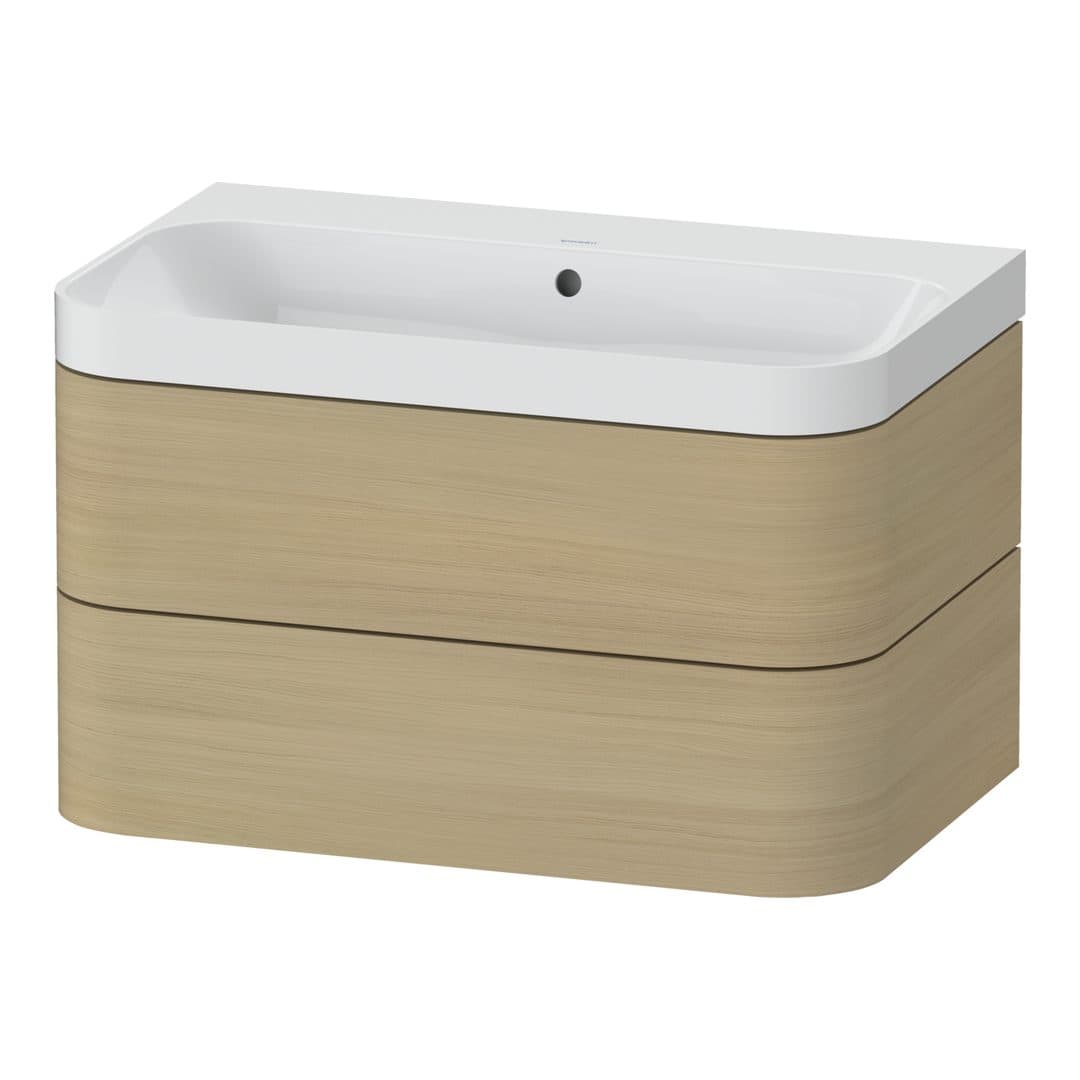 Duravit Happy D.2 – Έπιπλο Νιπτήρα – 775 mm, με νιπτήρα, 2 συρτάρια, νιπτήρας κέντρο, έκδοση N, μοντέλο HP4347 – Mediterranean oak Matt, Real wood veneer (HP4347N7171)