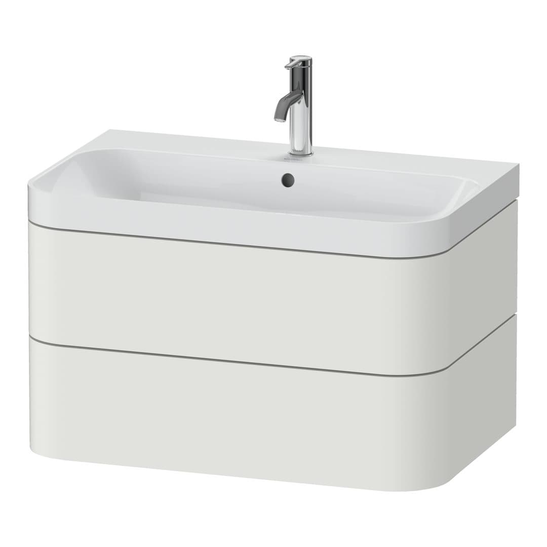 Duravit Happy D.2 – Έπιπλο Νιπτήρα – 775 mm, με νιπτήρα, 2 συρτάρια, νιπτήρας κέντρο, έκδοση O, μοντέλο HP4347 – Nordic white Satin Matt, Lacquer (HP4347O3939)
