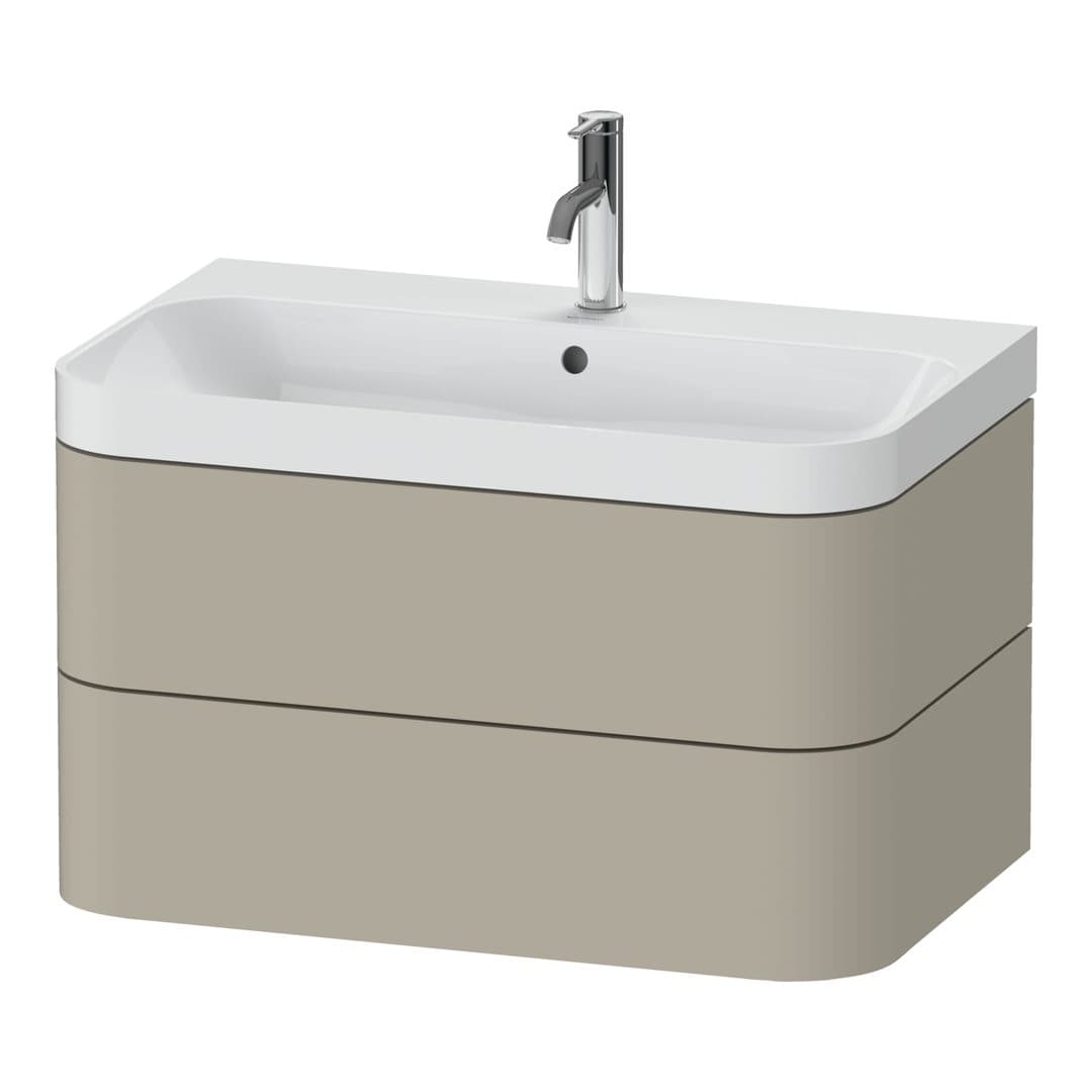 Duravit Happy D.2 – Έπιπλο Νιπτήρα – 775 mm, με νιπτήρα, 2 συρτάρια, νιπτήρας κέντρο, έκδοση O, μοντέλο HP4347 – Taupe Satin Matt, Lacquer (HP4347O6060)