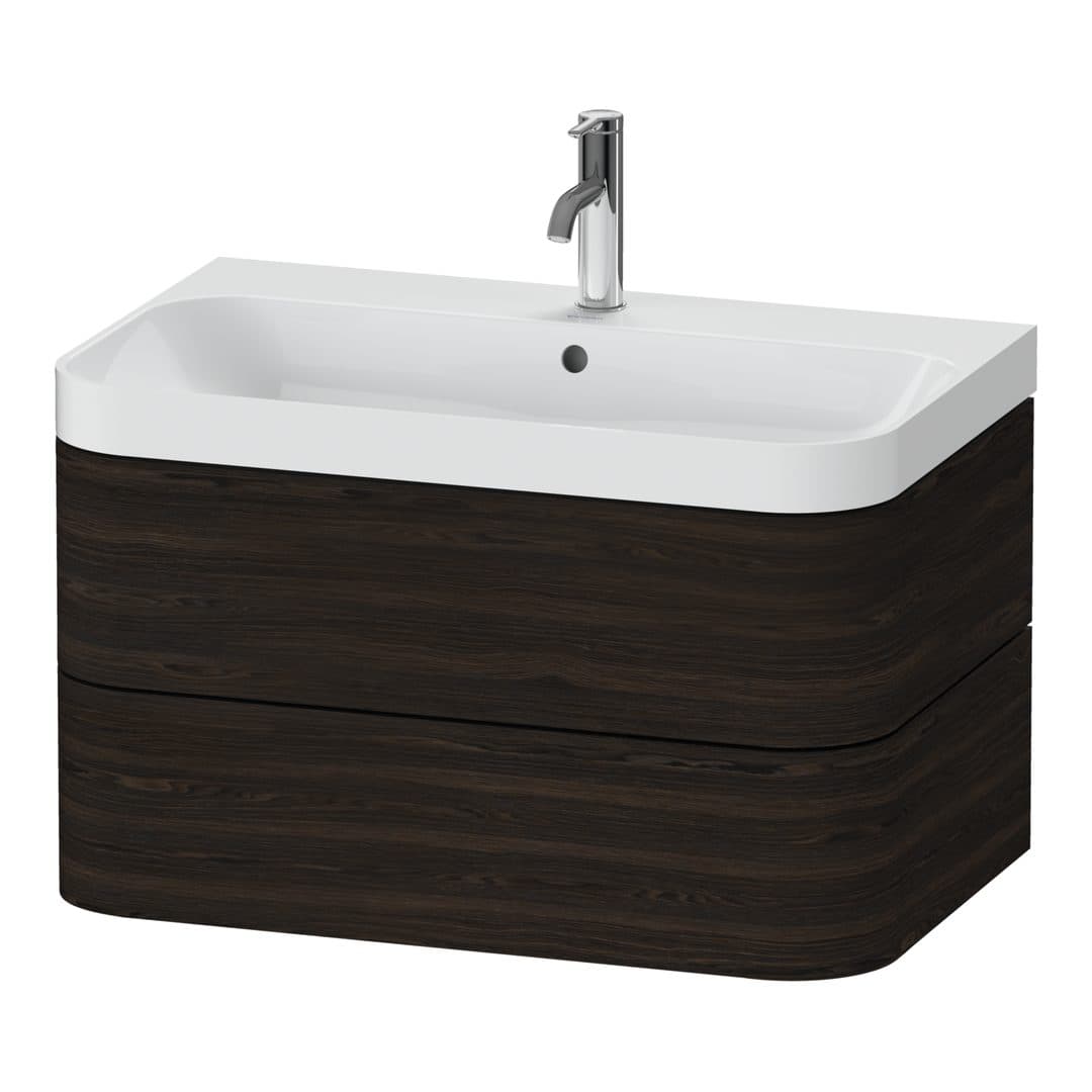 Duravit Happy D.2 – Έπιπλο Νιπτήρα – 775 mm, με νιπτήρα, 2 συρτάρια, νιπτήρας κέντρο, έκδοση O, μοντέλο HP4347 – Brushed walnut Matt, Real wood veneer (HP4347O6969)