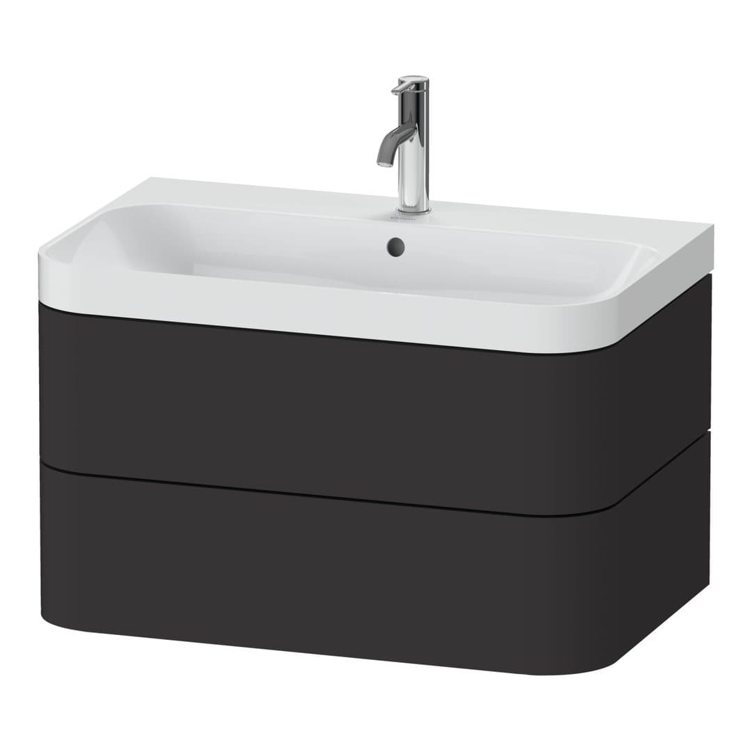 Duravit Happy D.2 – Έπιπλο Νιπτήρα – 775 mm, με νιπτήρα, 2 συρτάρια, νιπτήρας κέντρο, έκδοση O, μοντέλο HP4347 – Graphite Super Matt, Decor (HP4347O8080)