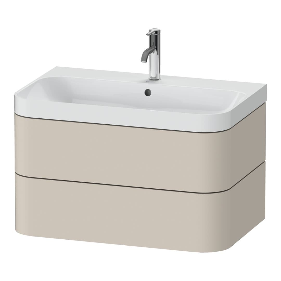 Duravit Happy D.2 – Έπιπλο Νιπτήρα – 775 mm, με νιπτήρα, 2 συρτάρια, νιπτήρας κέντρο, έκδοση O, μοντέλο HP4347 – Taupe Super Matt, Decor (HP4347O8383)